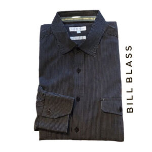 Bill Blass Pinstripe Shirt w/roll up sleeve button and tab, Size L